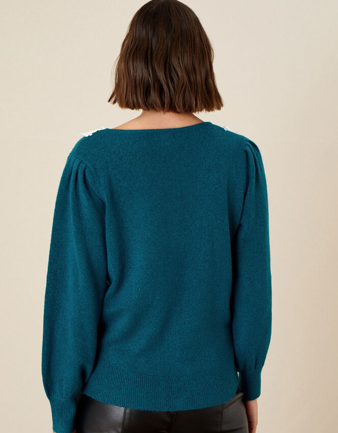 Leila Lace Collar Cardigan, Teal (TEAL), large