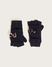 Sparkle Bow Gloves with Recycled Polyester, Black (BLACK), large