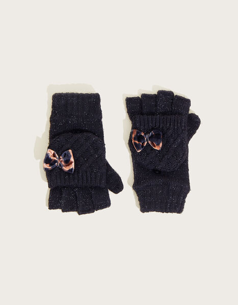 Sparkle Bow Gloves Black, Black (BLACK), large