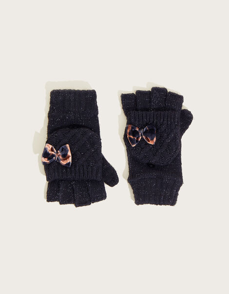Sparkle Bow Gloves with Recycled Polyester Black, Black (BLACK), large