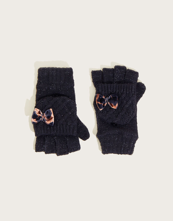 Sparkle Bow Gloves with Recycled Polyester, Black (BLACK), large