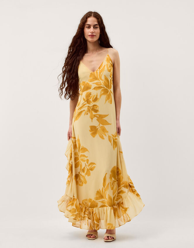 Joanna Ruffle Cape Chiffon Maxi Dress, Ivory (IVORY), large