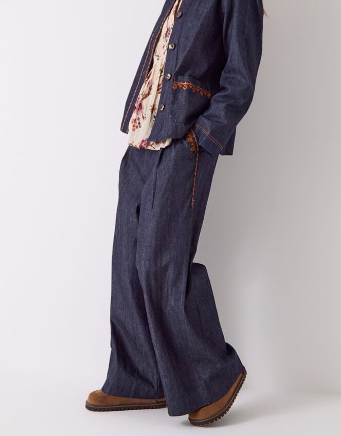 East Jayla Embroidered Denim Trousers, Blue (NAVY), large