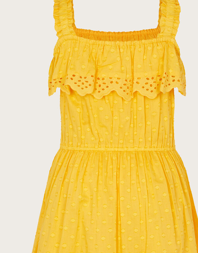 Broderie Trim Strappy Dobby Dress, Yellow (YELLOW), large