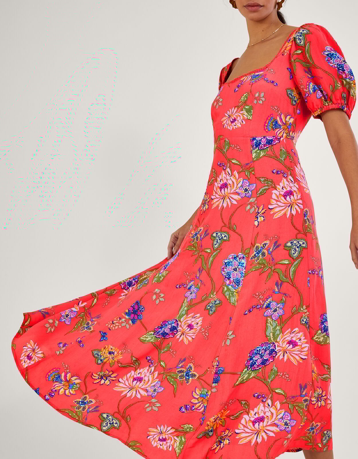Monsoon red floral dress sale