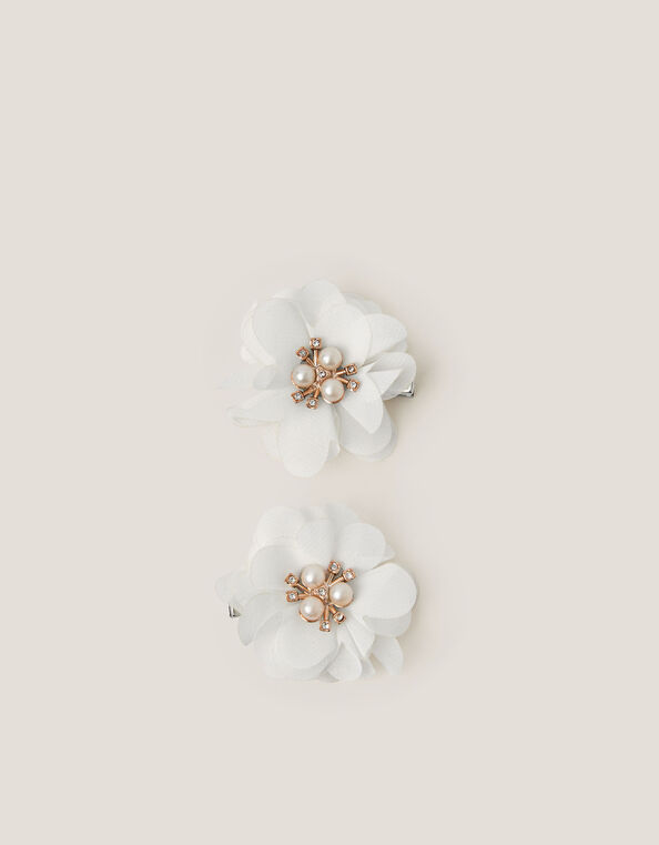 2-Pack Pearl Flower Hair Clips, Ivory (IVORY), large