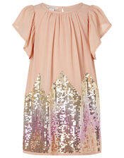 Sequin Chevron Dress, Pink (PALE PINK), large