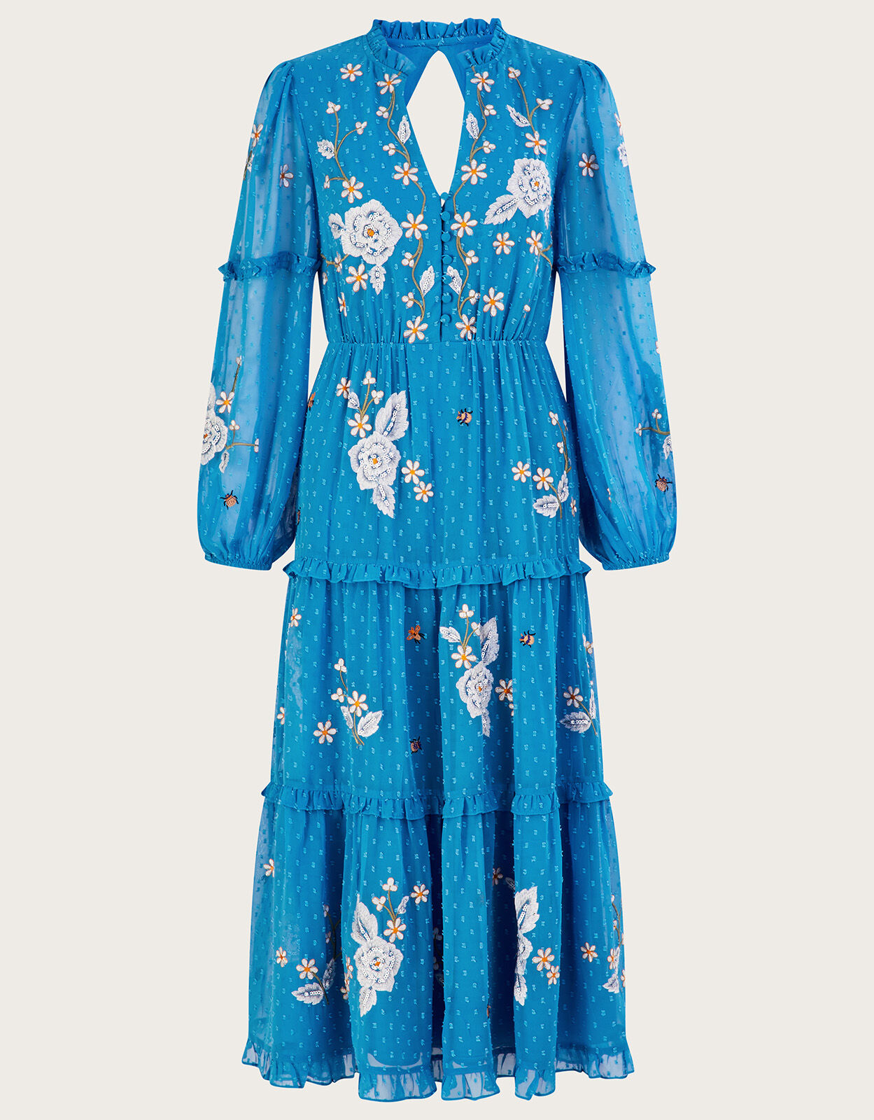 Belle Tiered Dress in Recycled Polyester Blue Evening Dresses