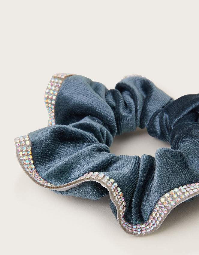 Oversized Diamante Velvet Hair Scrunchie, , large