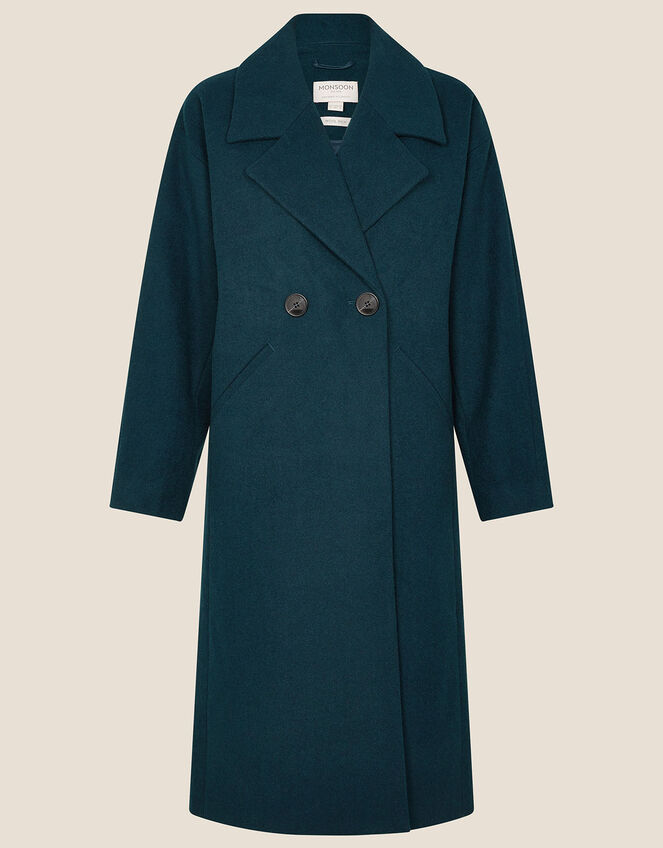 Lilian Longline Coat in Wool Blend, Teal (TEAL), large