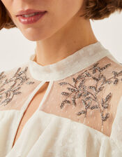 Debbie Embellished Polka Dot Ruffle Blouse, Ivory (IVORY), large