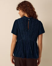 Clemence Eloise Short Sleeve Smocked Velvet Top, Teal (TEAL), large