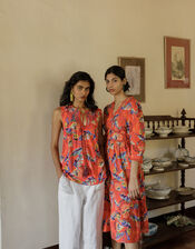 Flavia Feather Print Sleeveless Top in LENZING™ ECOVERO™, Red (RED), large