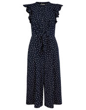Spot Print Stretch Jumpsuit, Blue (NAVY), large
