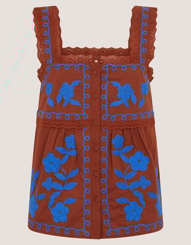 Madison Embroidered Broderie Lace Top, Brown (BROWN), large