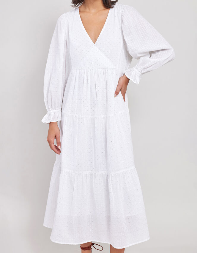 East Lesia Long Sleeve Tiered Midi Dress, White (WHITE), large