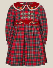 Baby Robin Tartan Print Christmas Dress, Red (RED), large