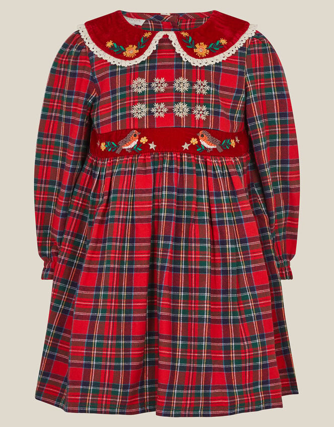 Baby Robin Tartan Print Christmas Dress, Red (RED), large
