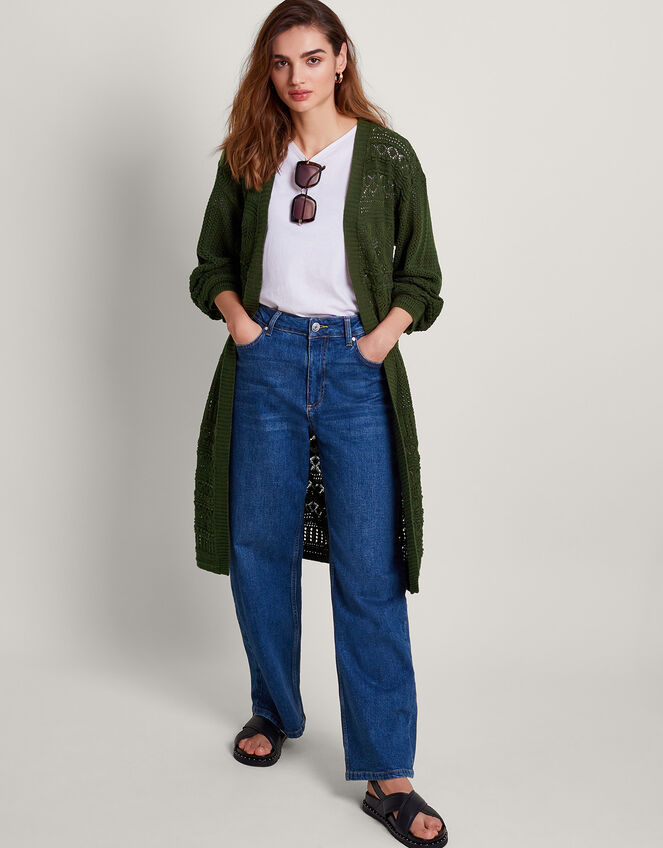 Phea Pointelle Cardigan, Green (KHAKI), large