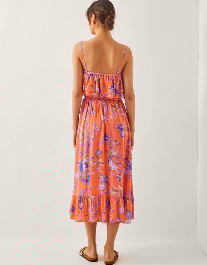 Kaia Floral Frill Midi Dress, Orange (ORANGE), large