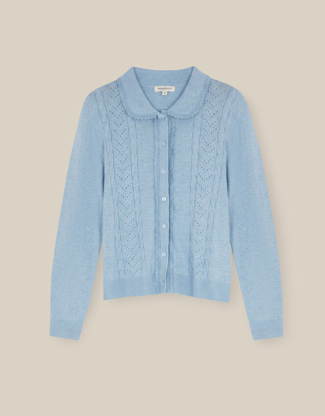 Carey Cable Knit Cardigan, Blue (PALE BLUE), large