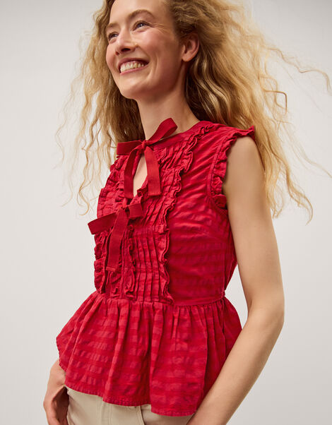 Bea Sleeveless Gingham Frill Top , Pink (PINK), large
