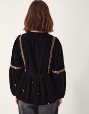 Noni Embroidered Velvet Long Sleeve Top , Black (BLACK), large