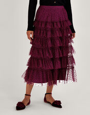Della Dotty Tiered Skirt, Red (BERRY), large