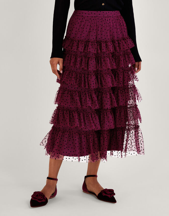 Della Dotty Tiered Skirt, Red (BERRY), large