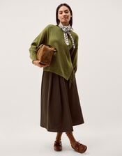 Fey Asymmetrical Fringe Jumper, Green (KHAKI), large