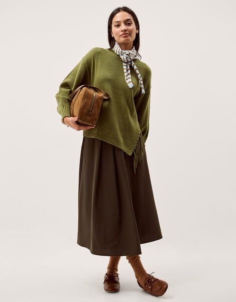 Fey Asymmetrical Fringe Jumper, Green (KHAKI), large