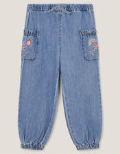 Embroidered Denim Cargo Joggers, Blue (BLUE), large