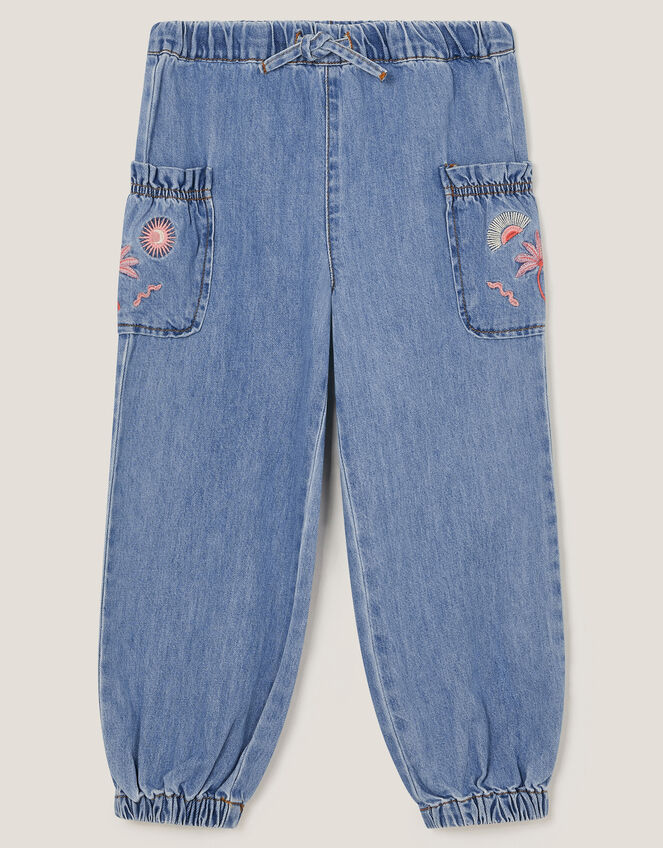 Embroidered Denim Cargo Joggers, Blue (BLUE), large