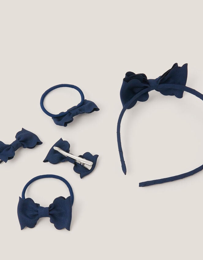 Bow School Hair Set, Blue (NAVY), large