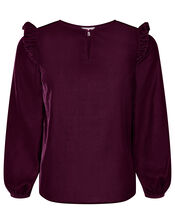 Velvet Ruffle Trim Top, Purple (PLUM), large