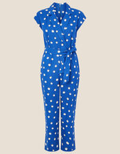 Spot Print Jumpsuit in Linen Blend , Blue (NAVY), large