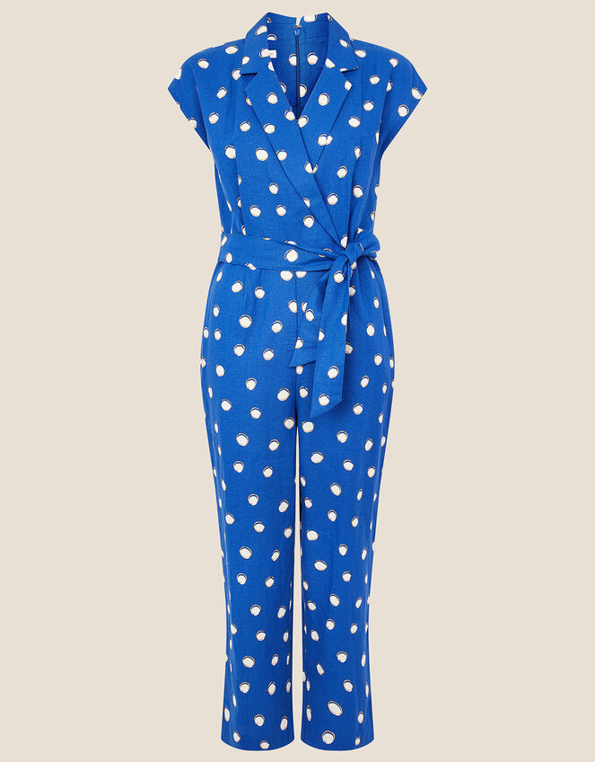 Spot Print Jumpsuit in Linen Blend , Blue (NAVY), large