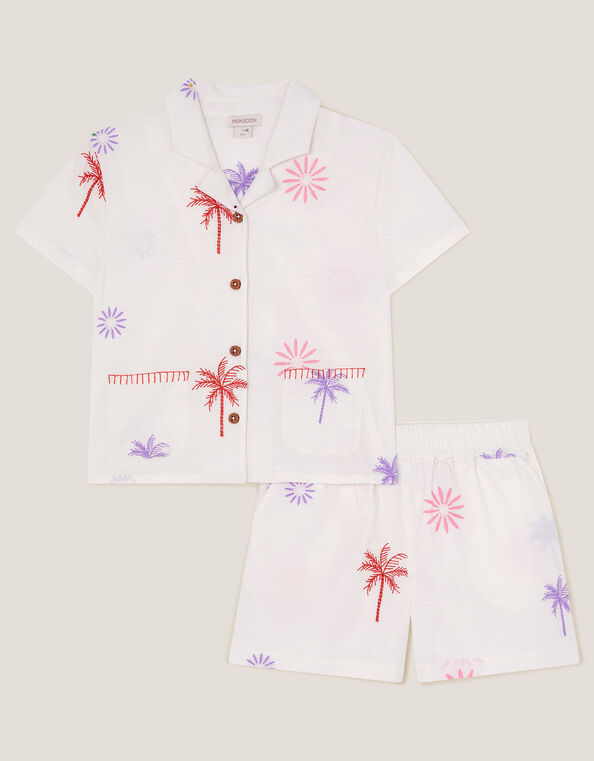 Palm Embroidered Shirt & Shorts Set, Ivory (IVORY), large