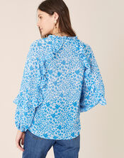 Ruffle Sleeve Floral Blouse, Blue (BLUE), large
