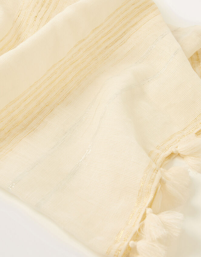 Metallic Stripe Scarf in Linen Blend, , large
