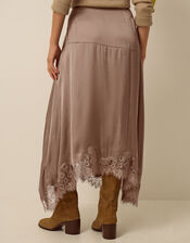 Shelby Satin Lace Maxi Skirt, Mink (MINK), large
