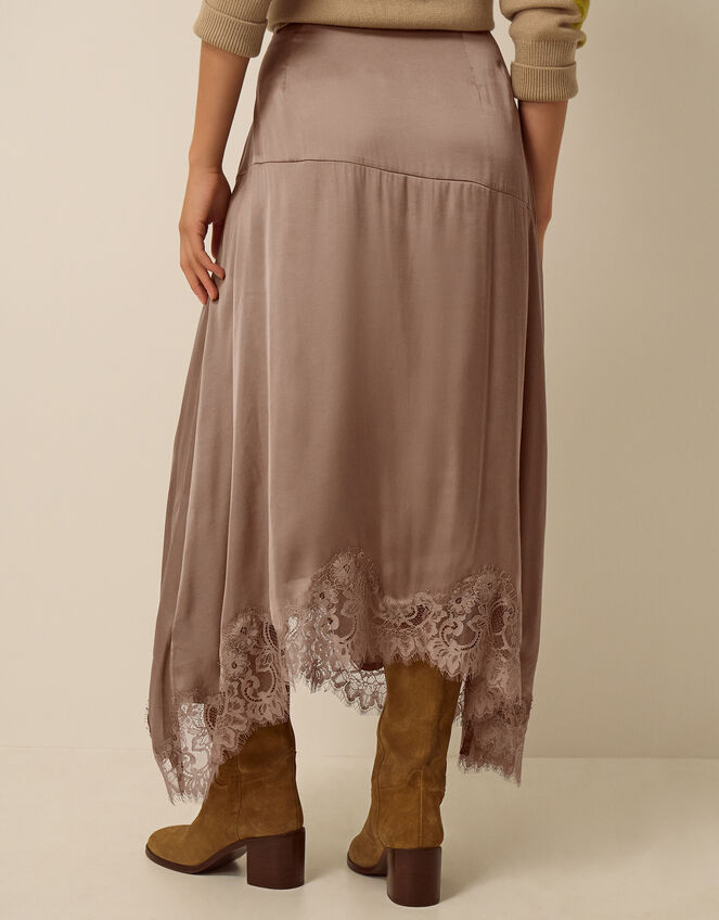 Shelby Satin Lace Maxi Skirt, Mink (MINK), large