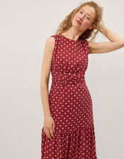 Claire Polka Dot Midi Dress, Red (BERRY), large