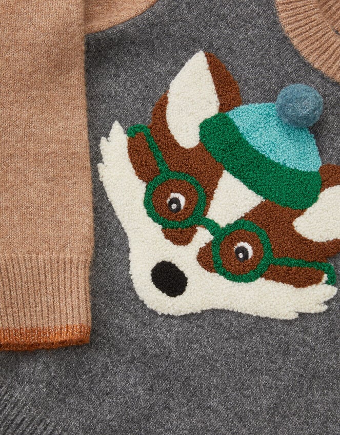 Fox Colour Block Knit Jumper, Grey (GREY), large