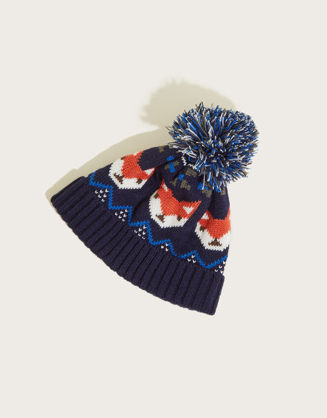 Foxy Fair Isle Beanie Hat, Blue (NAVY), large