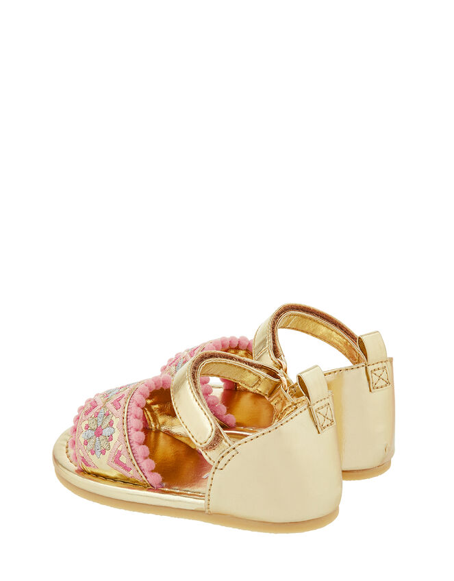 Baby Emily Embroidered Walker Sandals, Gold (GOLD), large