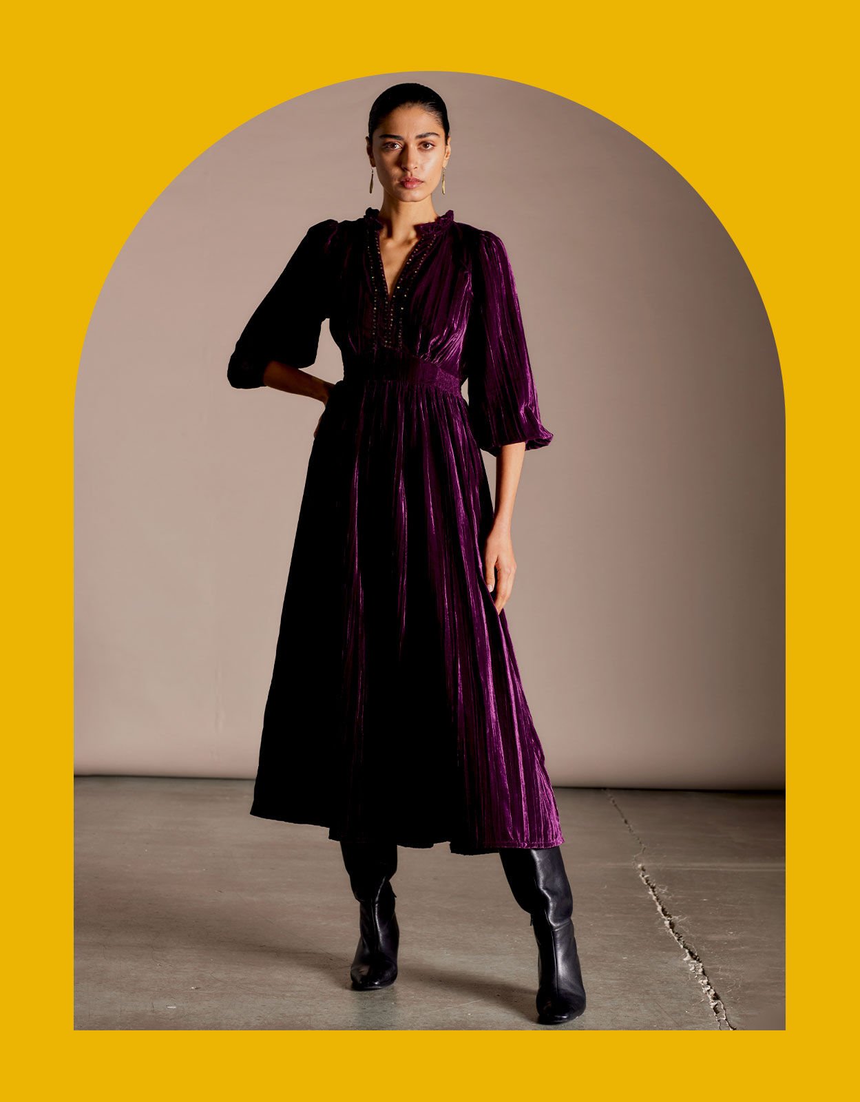 East Crinkle Velvet Dress Purple