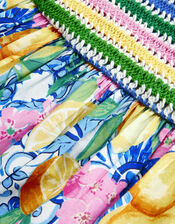 Amalfi Lemon Print Crochet Dress, Yellow (YELLOW), large