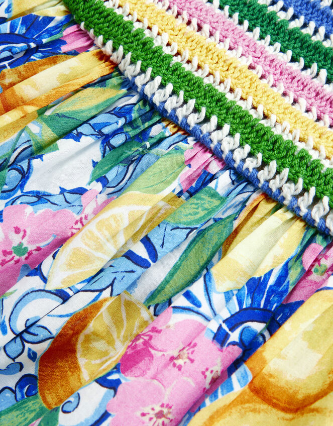 Amalfi Lemon Print Crochet Dress, Yellow (YELLOW), large