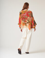 One Hundred Stars Fan Print Short Kimono, , large